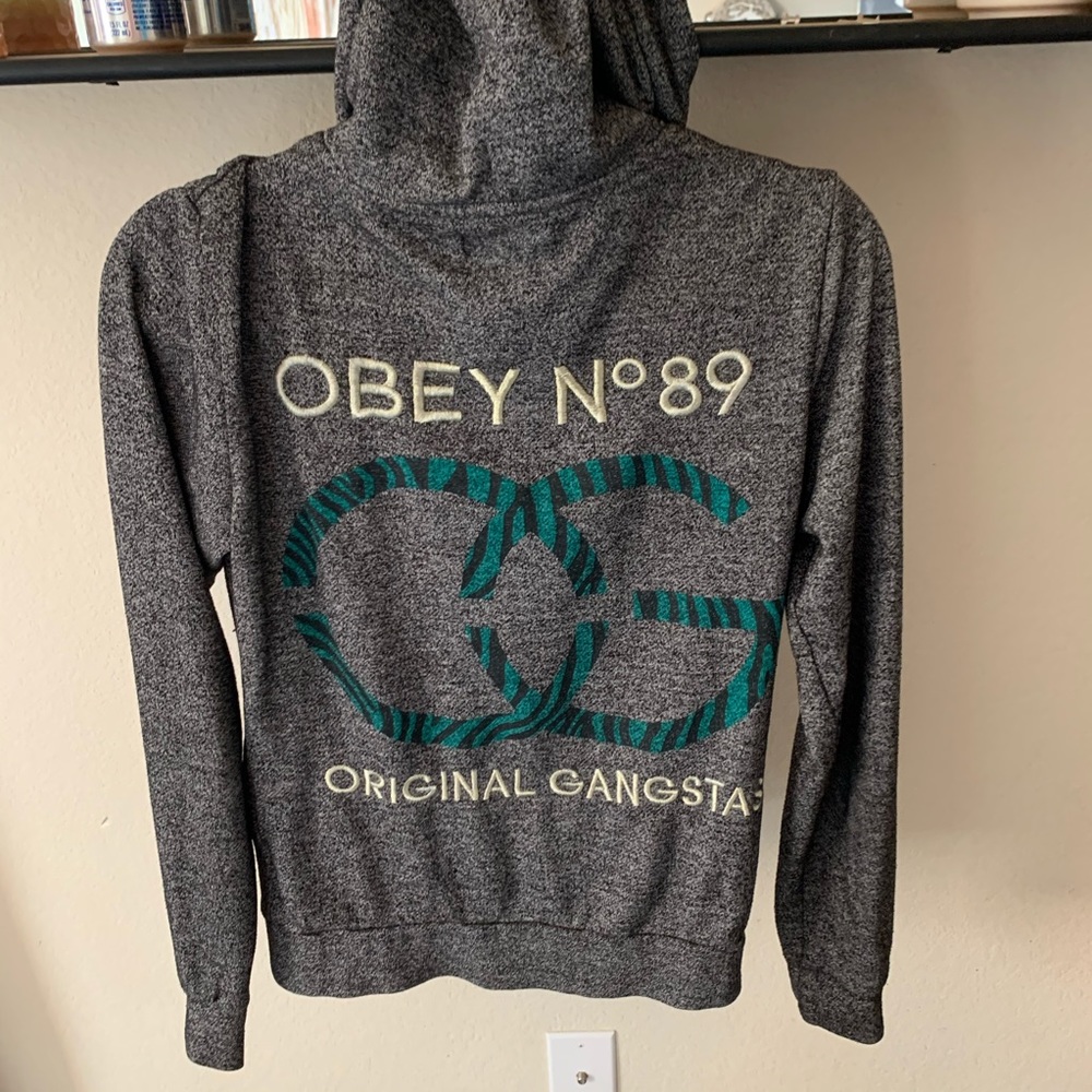 Dark Gray Obey Zip-up Sweatshirt small